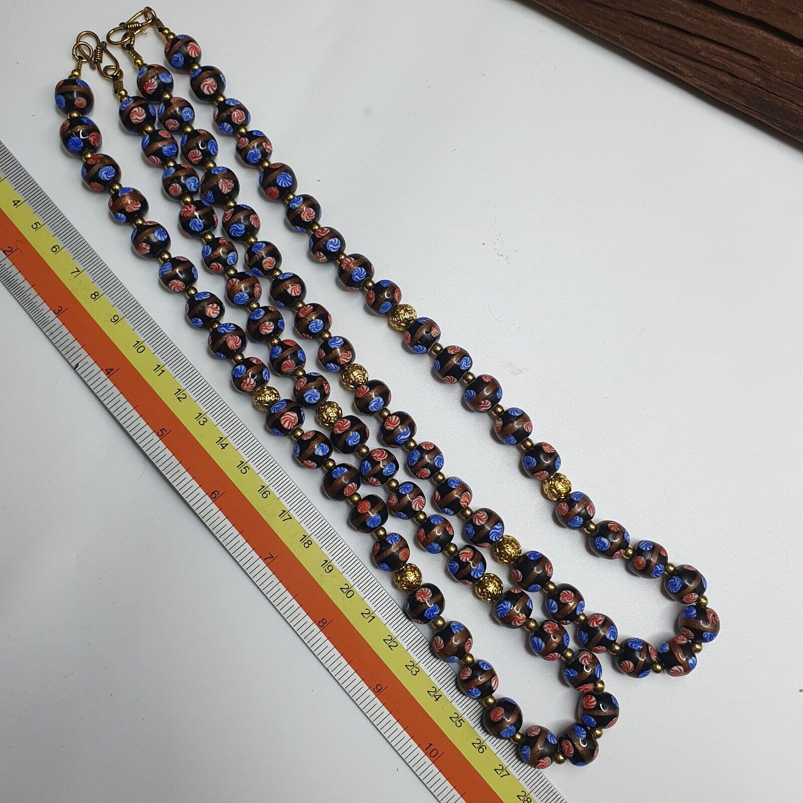 MURANO Style Fancy ART 12MM Mate Black Aventurine GLASS BEADS Strand