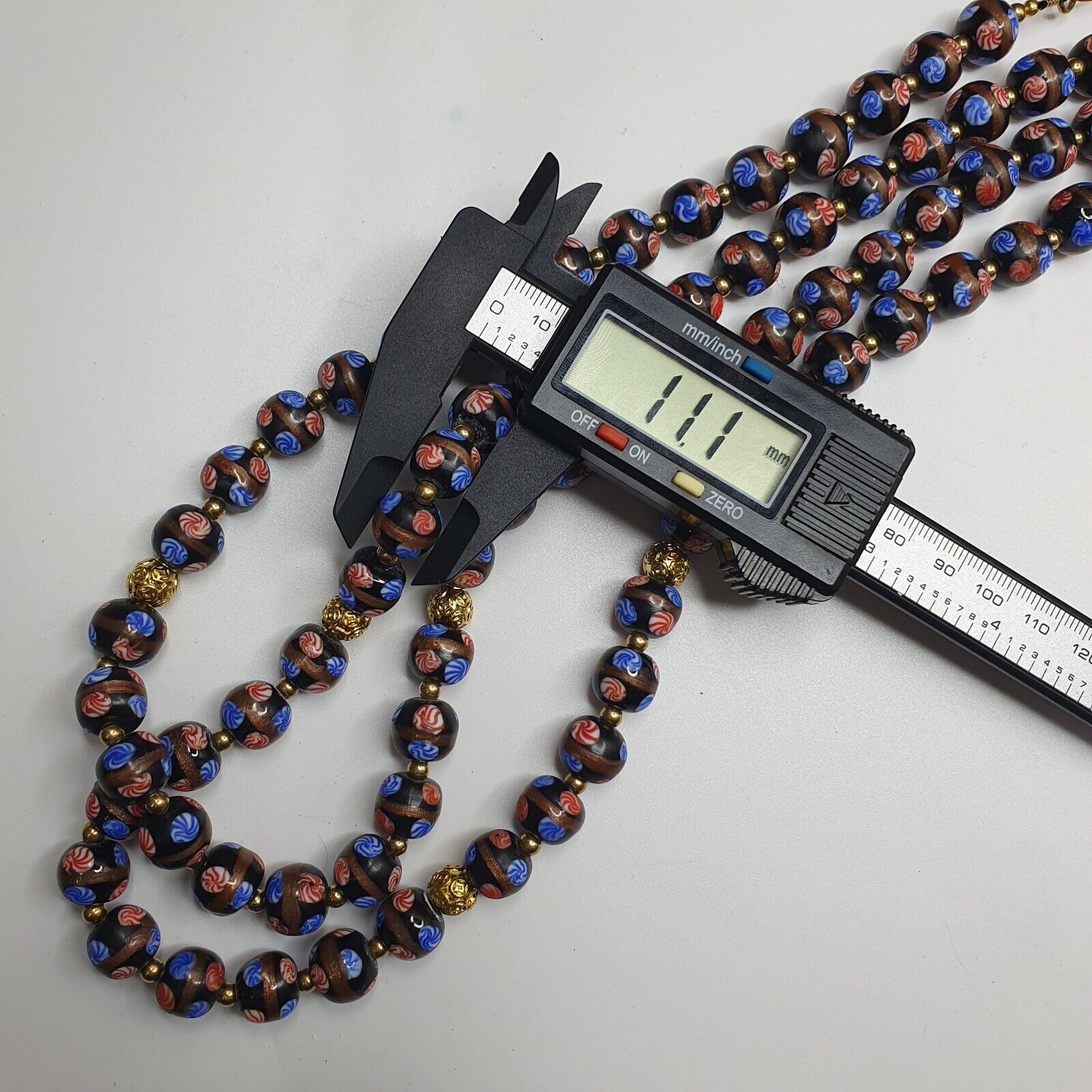 MURANO Style Fancy ART 12MM Mate Black Aventurine GLASS BEADS Strand