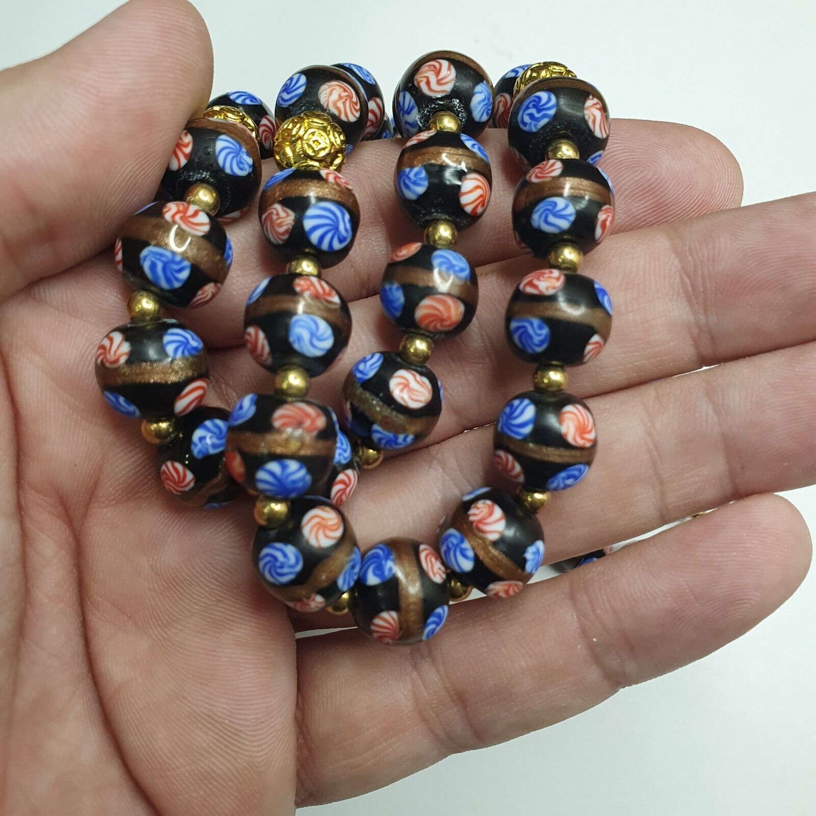 MURANO Style Fancy ART 12MM Mate Black Aventurine GLASS BEADS Strand