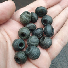 Antique Black Stone Decorative Bead — Hand Carved Beads  #Lot 13 Pcs