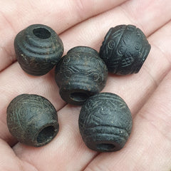 Ancient Or Antique Black Stone Decorative Bead — Hand Carved Beads  #Lot 5 Pcs