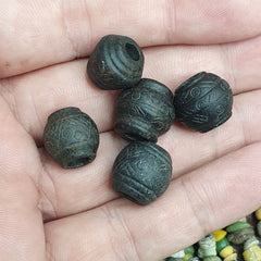 Ancient Or Antique Black Stone Decorative Bead — Hand Carved Beads  #Lot 5 Pcs