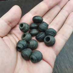 Antique Black Stone Decorative Bead — Hand Carved Beads  #Lot 13 Pcs