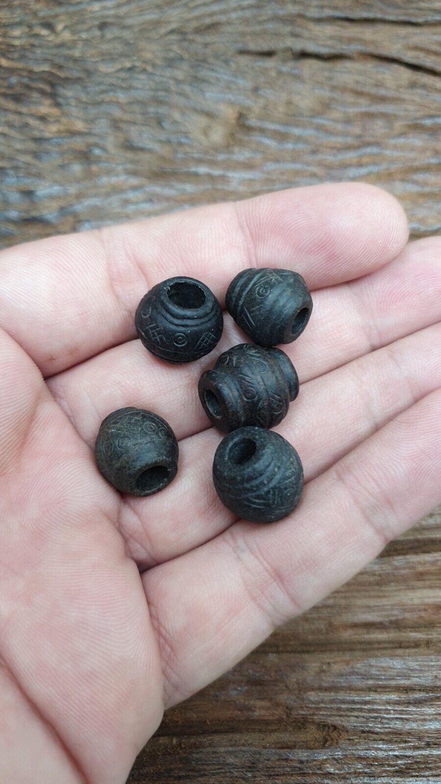 Ancient Or Antique Black Stone Decorative Bead — Hand Carved Beads  #Lot 5 Pcs
