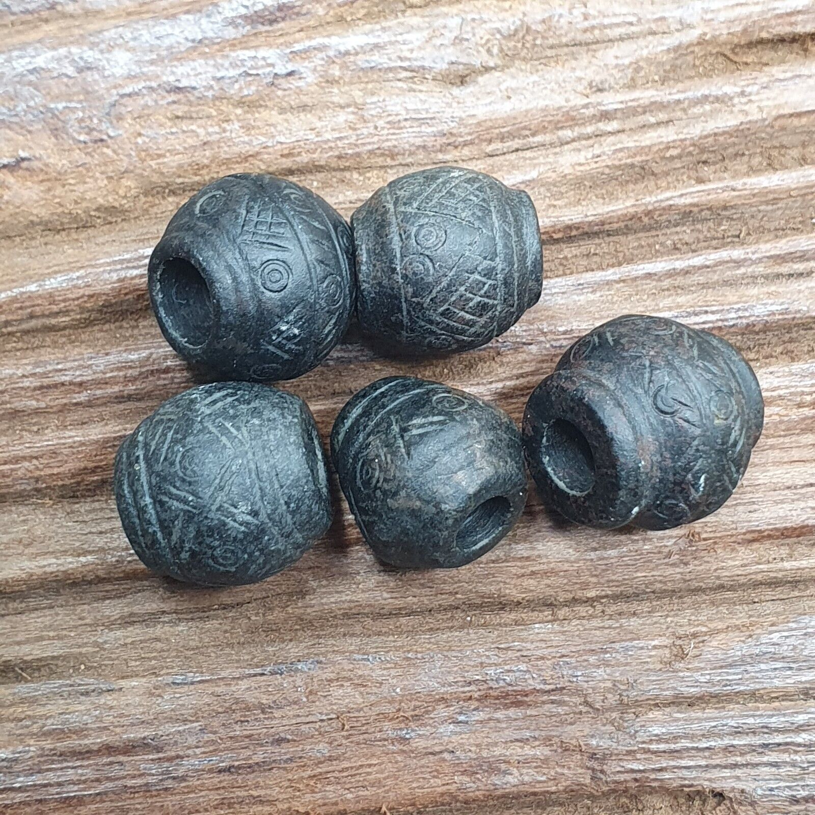 Ancient Or Antique Black Stone Decorative Bead — Hand Carved Beads  #Lot 5 Pcs