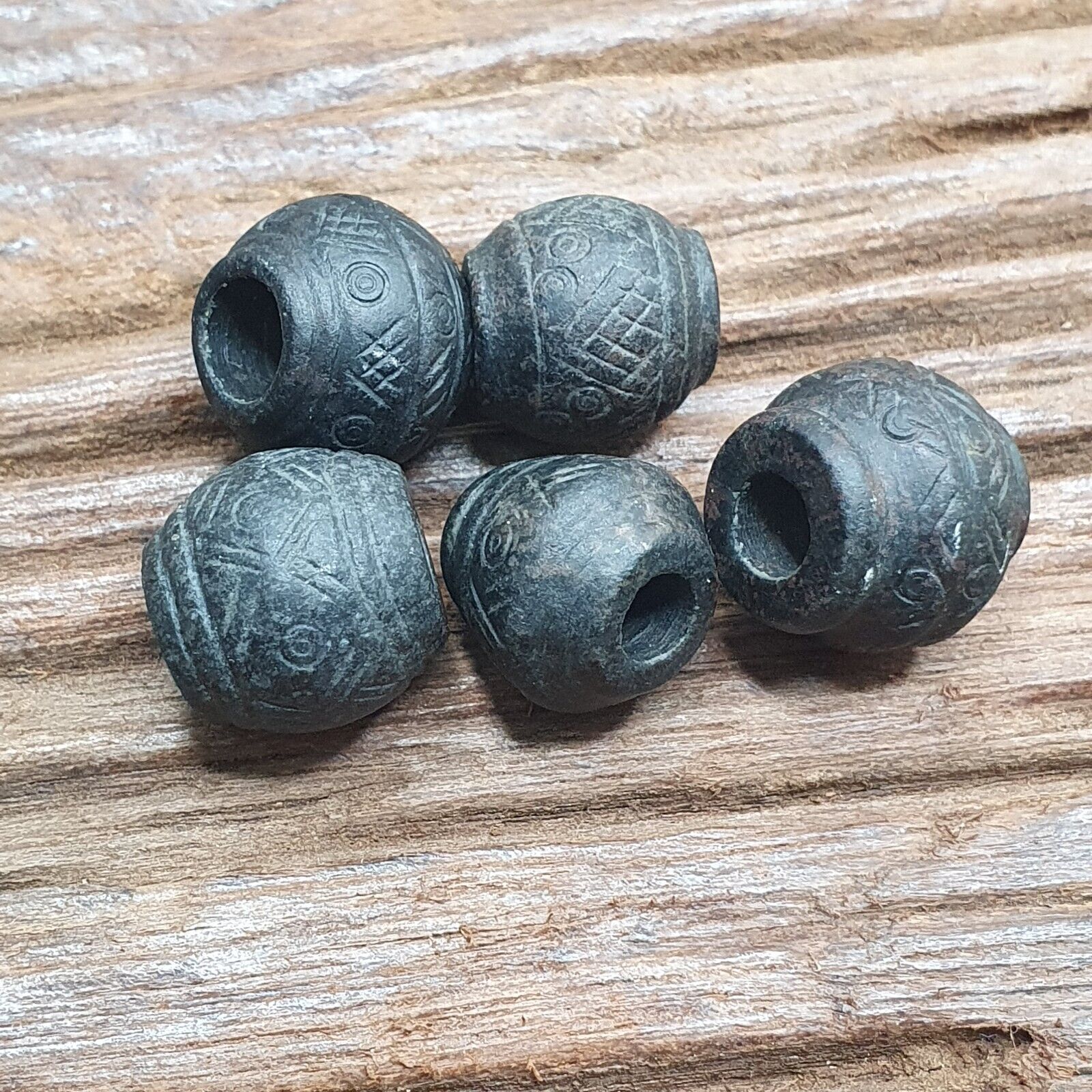 Ancient Or Antique Black Stone Decorative Bead — Hand Carved Beads  #Lot 5 Pcs