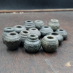 Antique Black Stone Decorative Bead — Hand Carved Beads  #Lot 13 Pcs