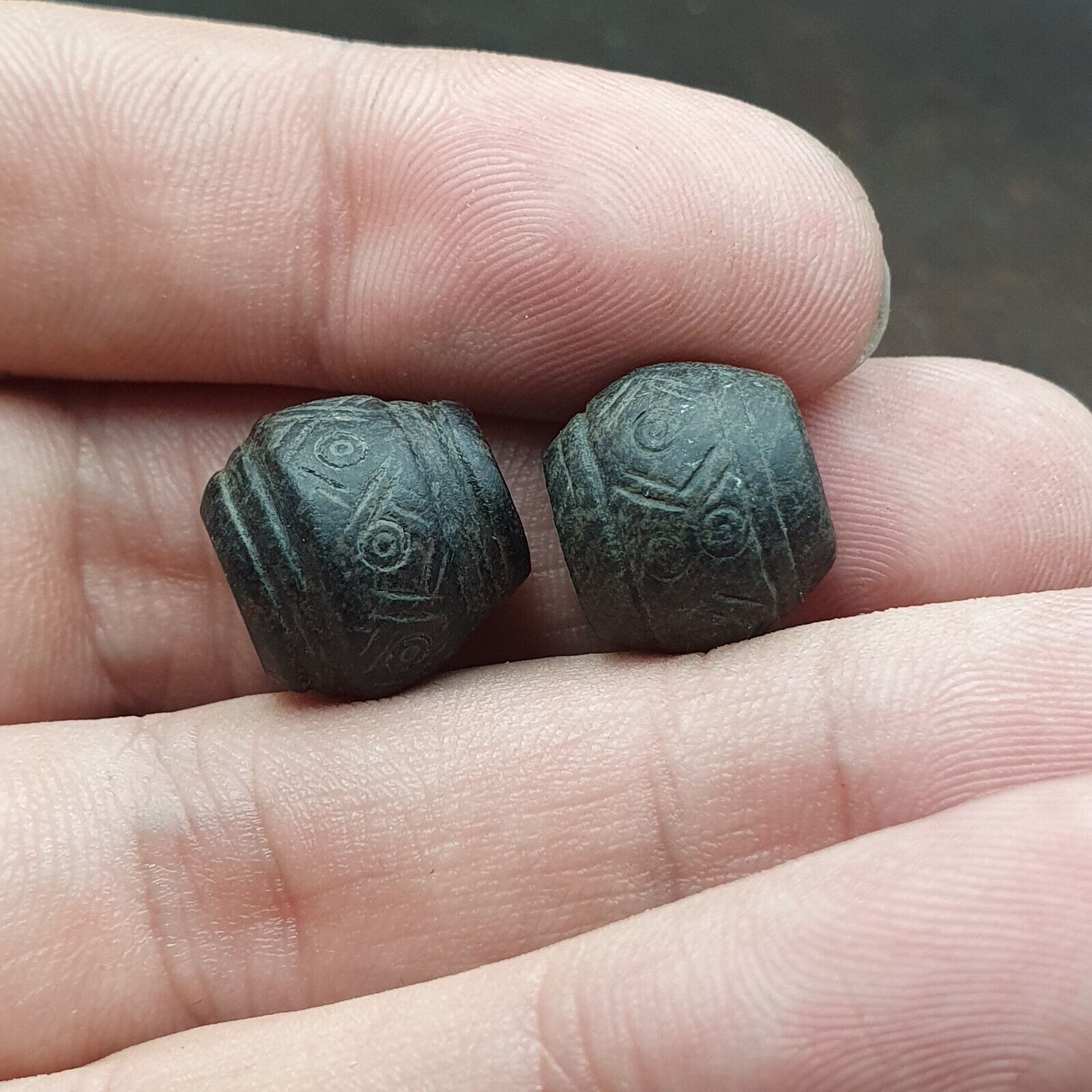 Antique Black Stone Decorative Bead — Hand Carved Beads  #Lot 13 Pcs