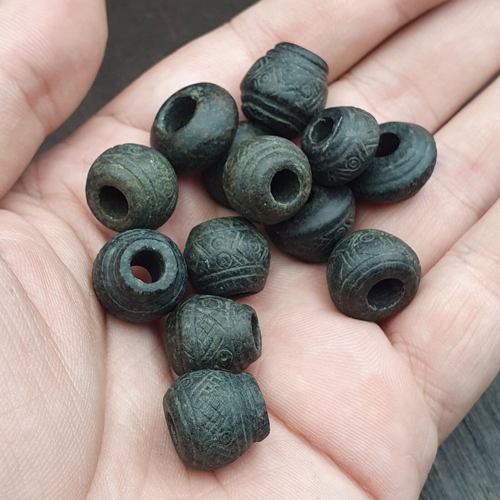 Antique Black Stone Decorative Bead — Hand Carved Beads  #Lot 13 Pcs