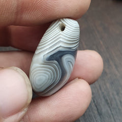 Antique Tibetan Gray Agate Bead Natural Patterns Agate Amulet 27.5x23.2 mm