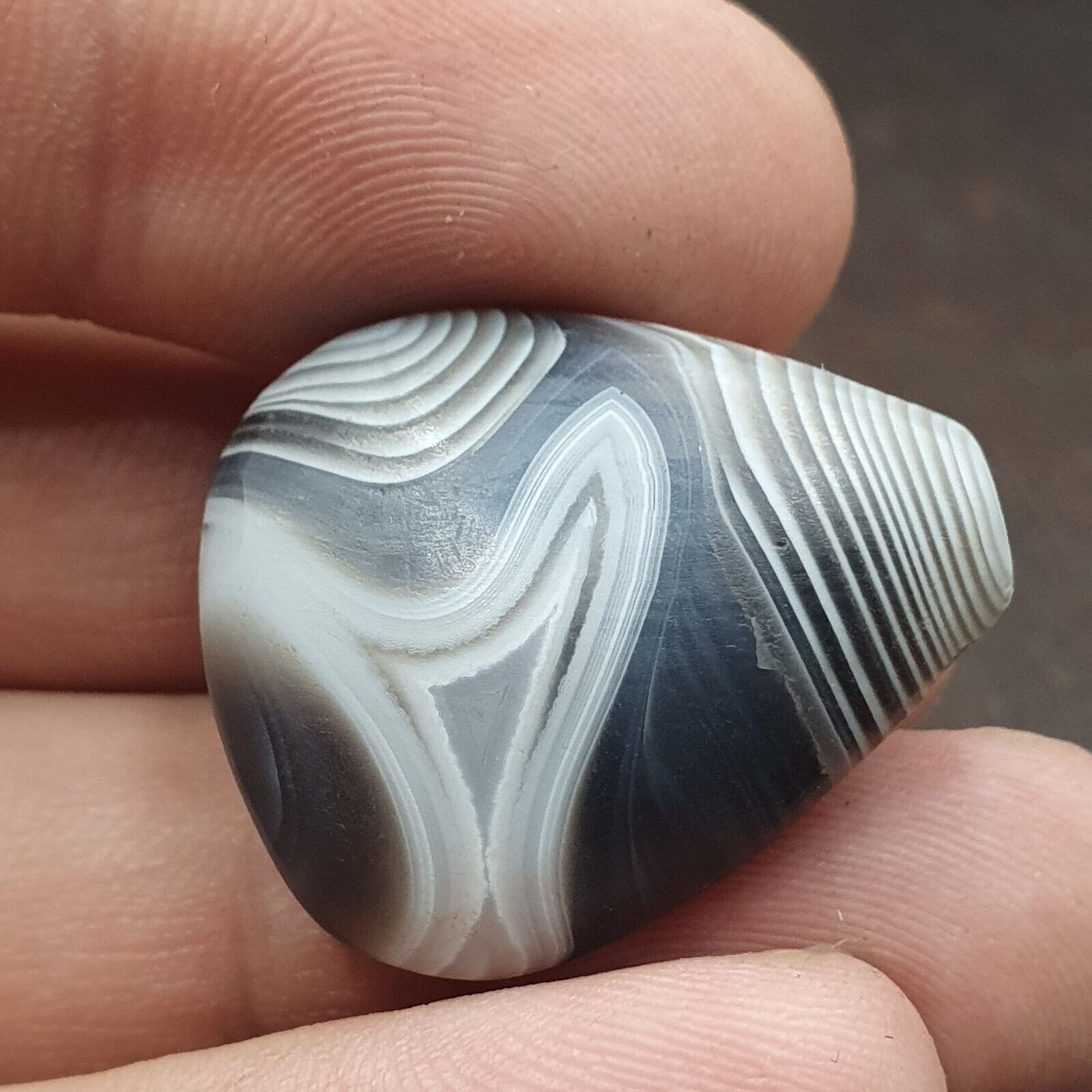 Antique Tibetan Gray Agate Bead Natural Patterns Agate Amulet 27.5x23.2 mm