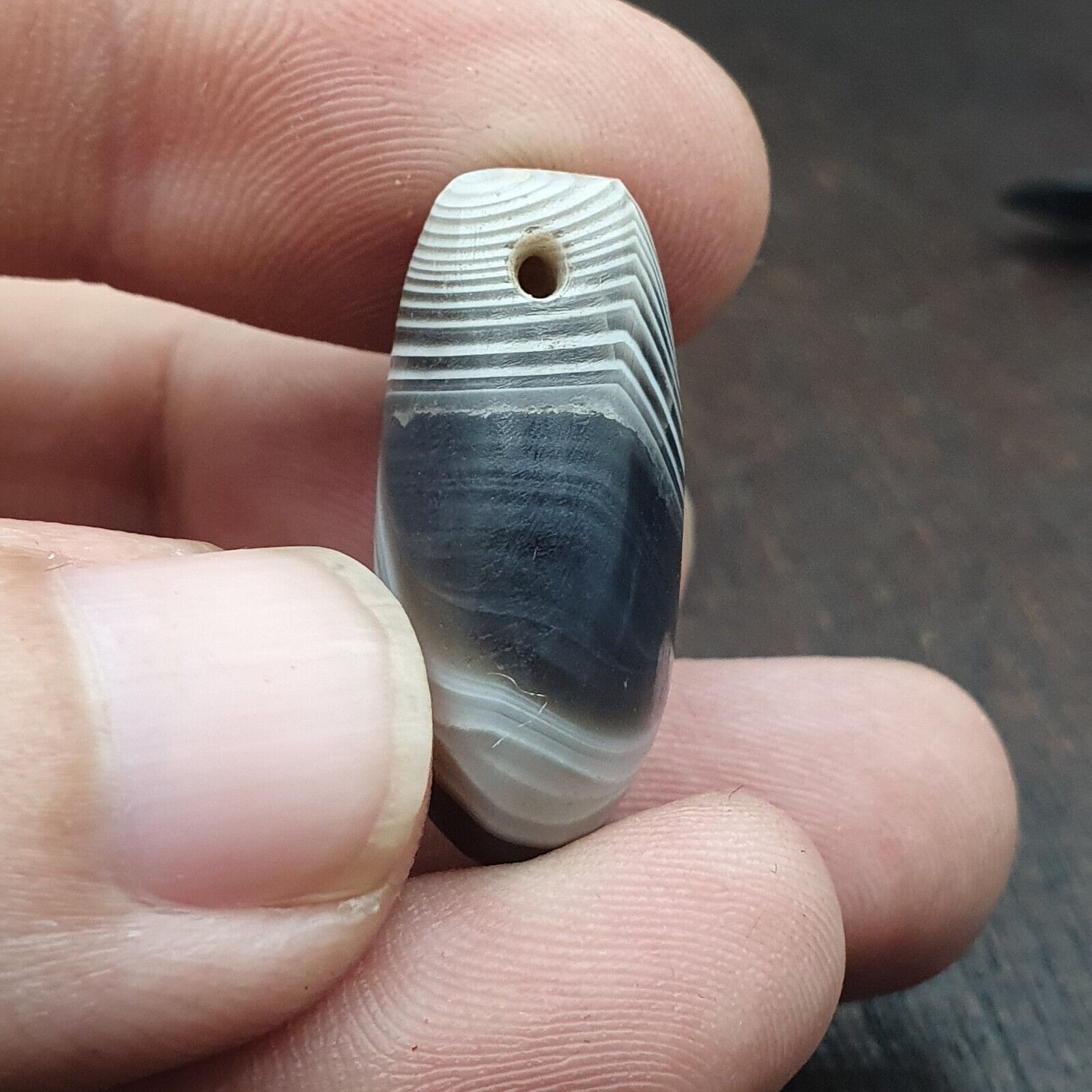 Antique Tibetan Gray Agate Bead Natural Patterns Agate Amulet 27.5x23.2 mm