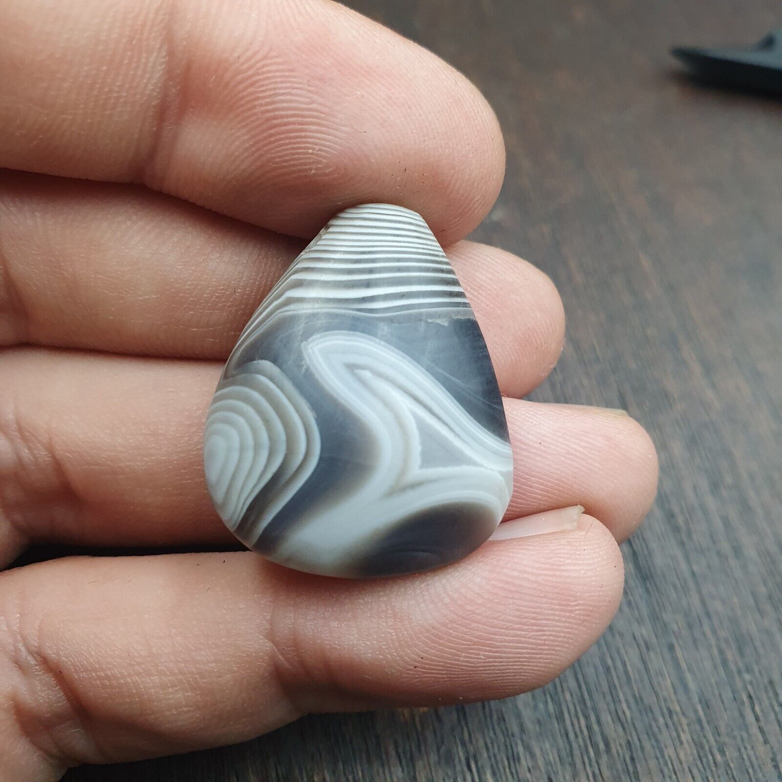 Antique Tibetan Gray Agate Bead Natural Patterns Agate Amulet 27.5x23.2 mm