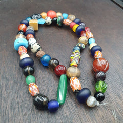 vintage Beads Lot MIX STONES Agate Carnelian Glass BEADS STRAND NECKLACE