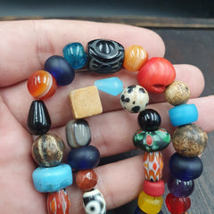 vintage Beads Lot MIX STONES Agate Carnelian Glass BEADS STRAND NECKLACE
