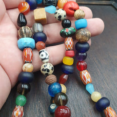 vintage Beads Lot MIX STONES Agate Carnelian Glass BEADS STRAND NECKLACE