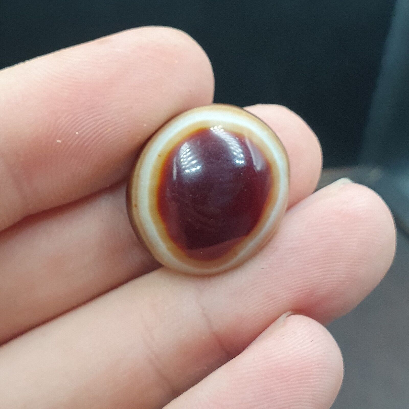 Antique Tibetan Luk Mik Goat Eye Agate Stone Cabochon for Ring Pendent 21mm