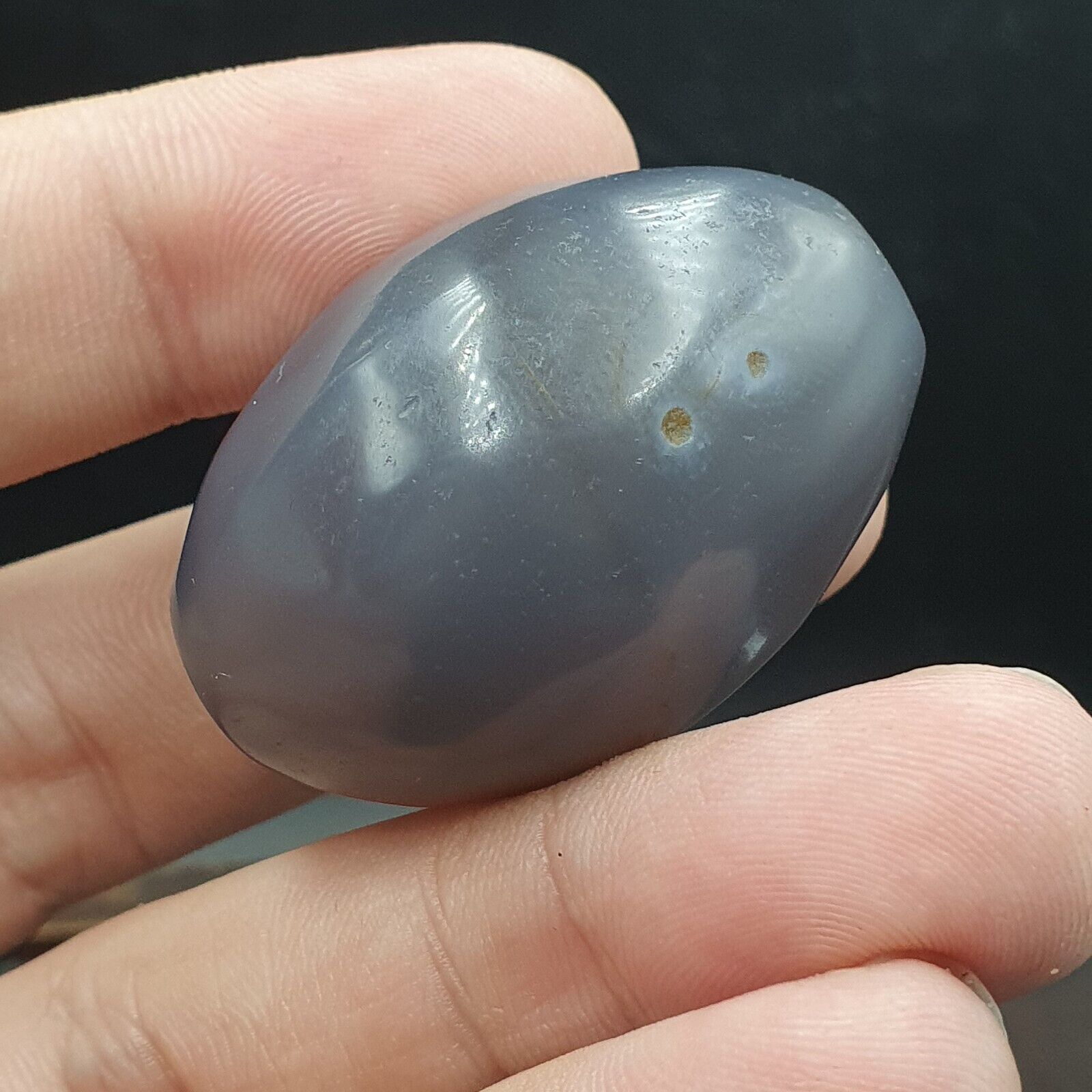 Antique Tibetan Bluish Gray Agate Bead Blue Chalcedony Big Bead.