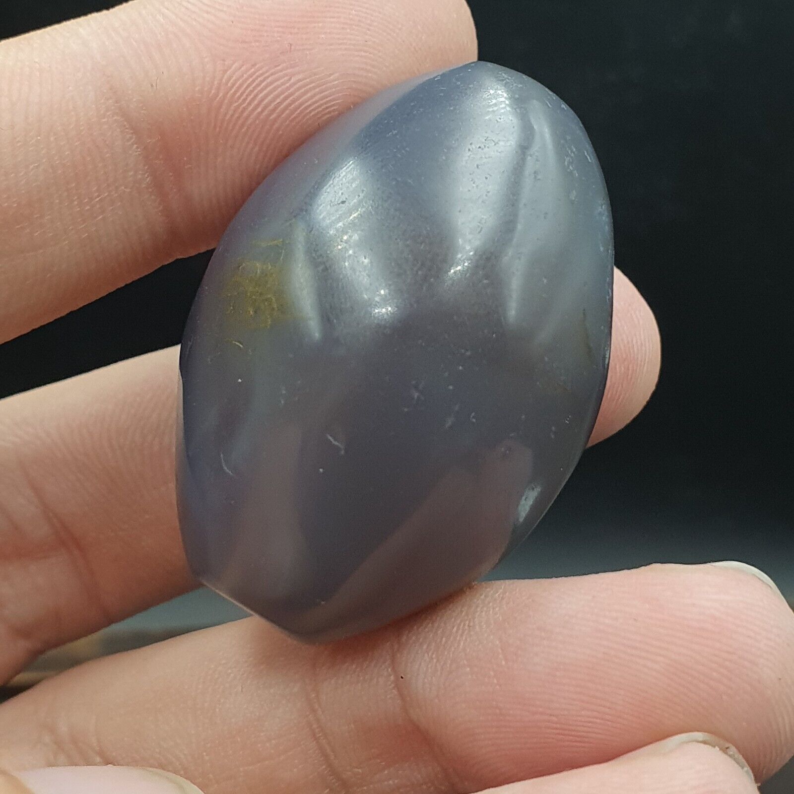 Antique Tibetan Bluish Gray Agate Bead Blue Chalcedony Big Bead.