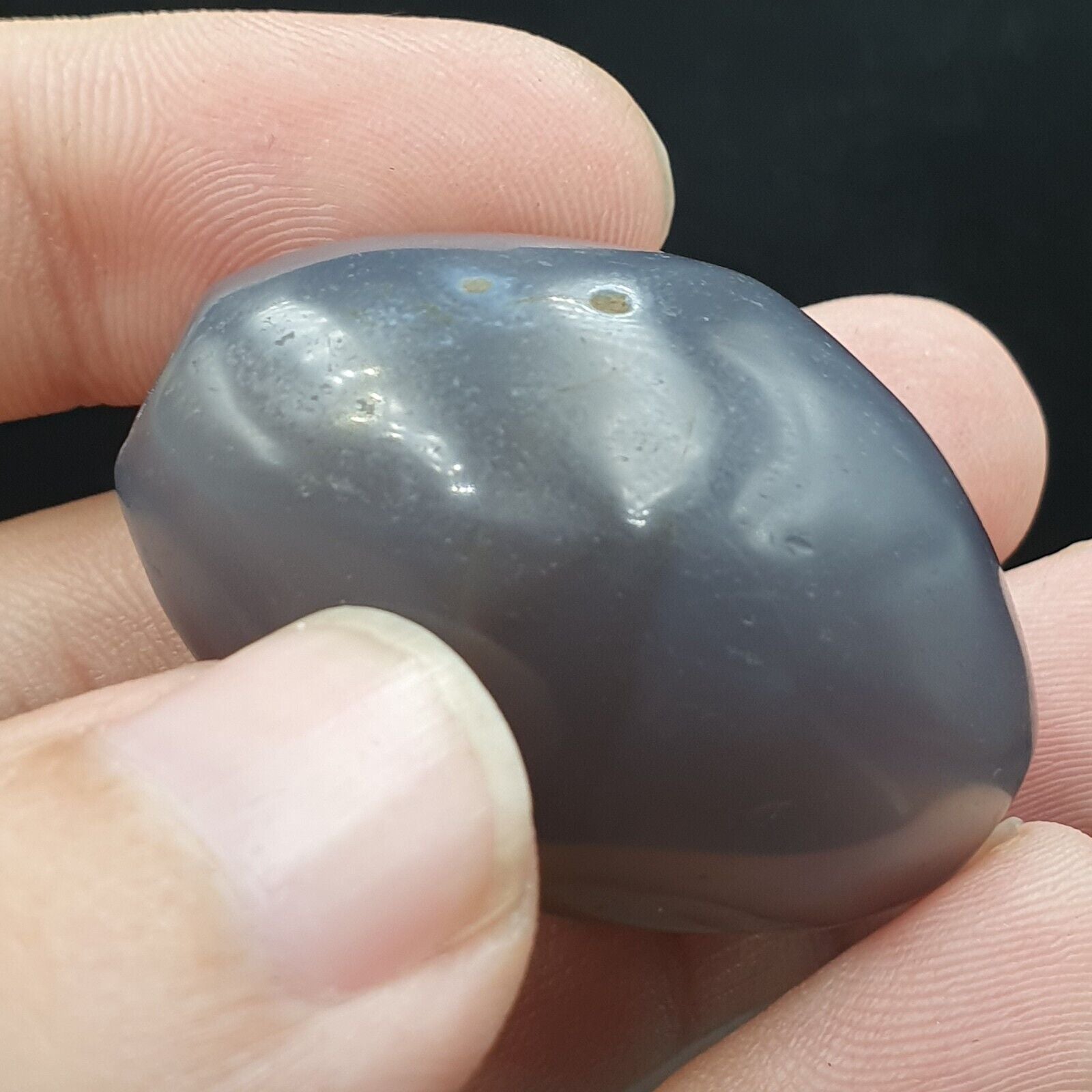 Antique Tibetan Bluish Gray Agate Bead Blue Chalcedony Big Bead.