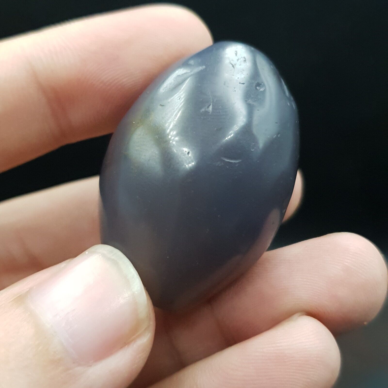 Antique Tibetan Bluish Gray Agate Bead Blue Chalcedony Big Bead.