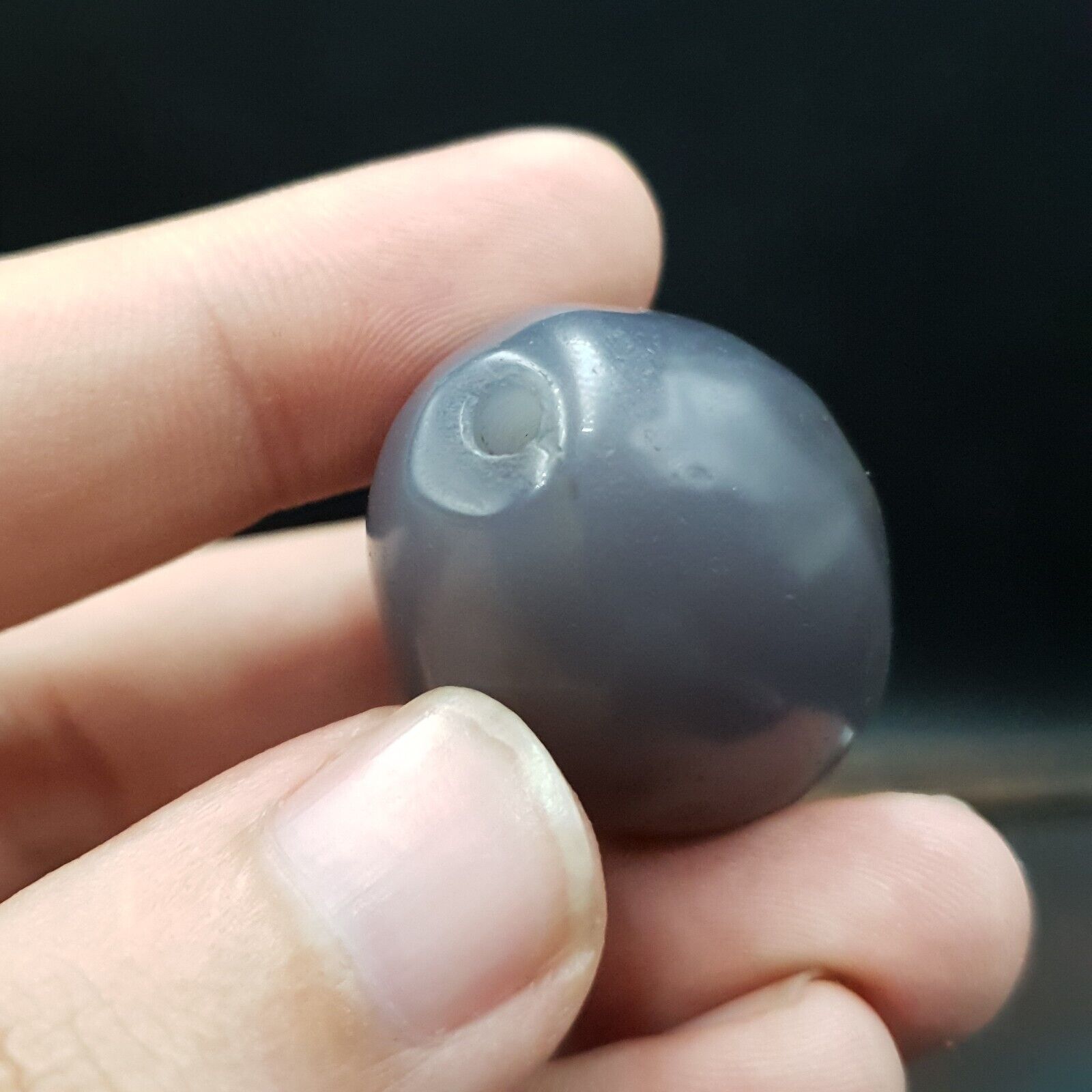 Antique Tibetan Bluish Gray Agate Bead Blue Chalcedony Big Bead.