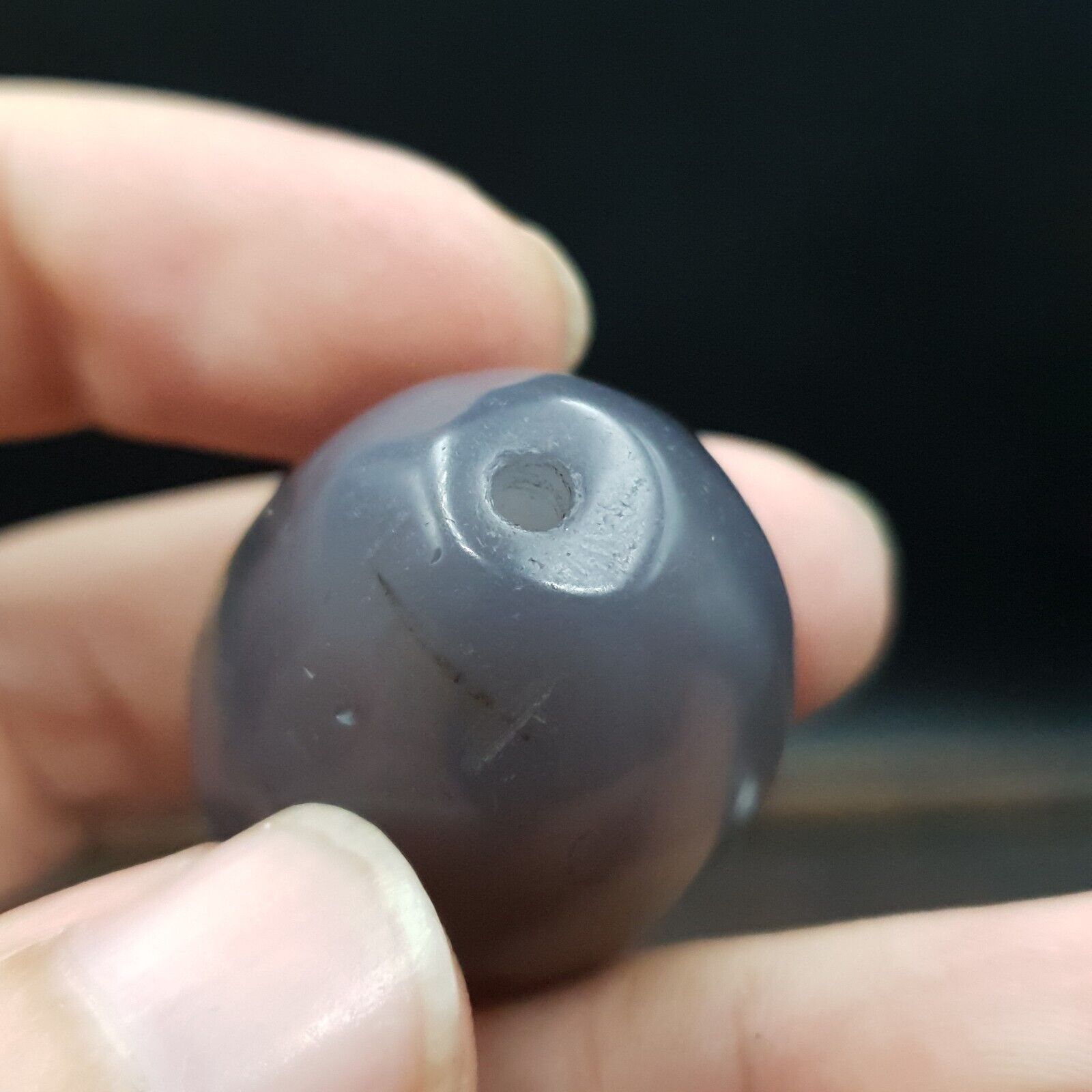 Antique Tibetan Bluish Gray Agate Bead Blue Chalcedony Big Bead.