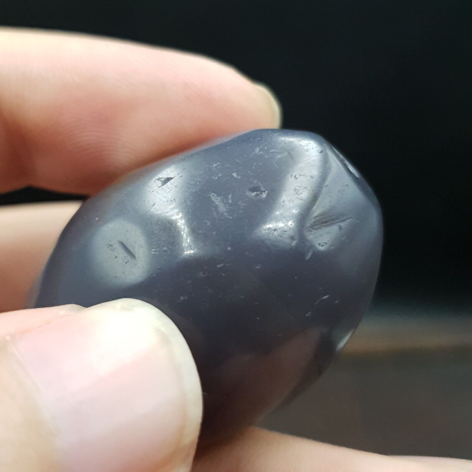 Antique Tibetan Bluish Gray Agate Bead Blue Chalcedony Big Bead.
