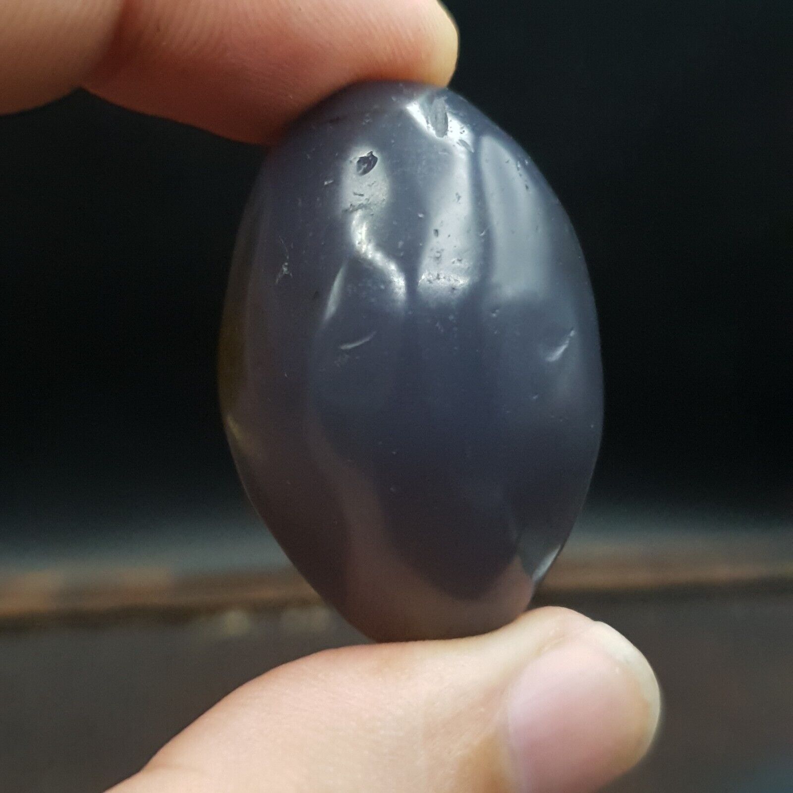Antique Tibetan Bluish Gray Agate Bead Blue Chalcedony Big Bead.