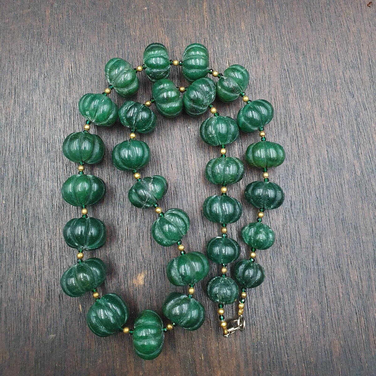 Vintage Chinese Tibetan Jade Carving jade Melon Shape Beads Necklaces