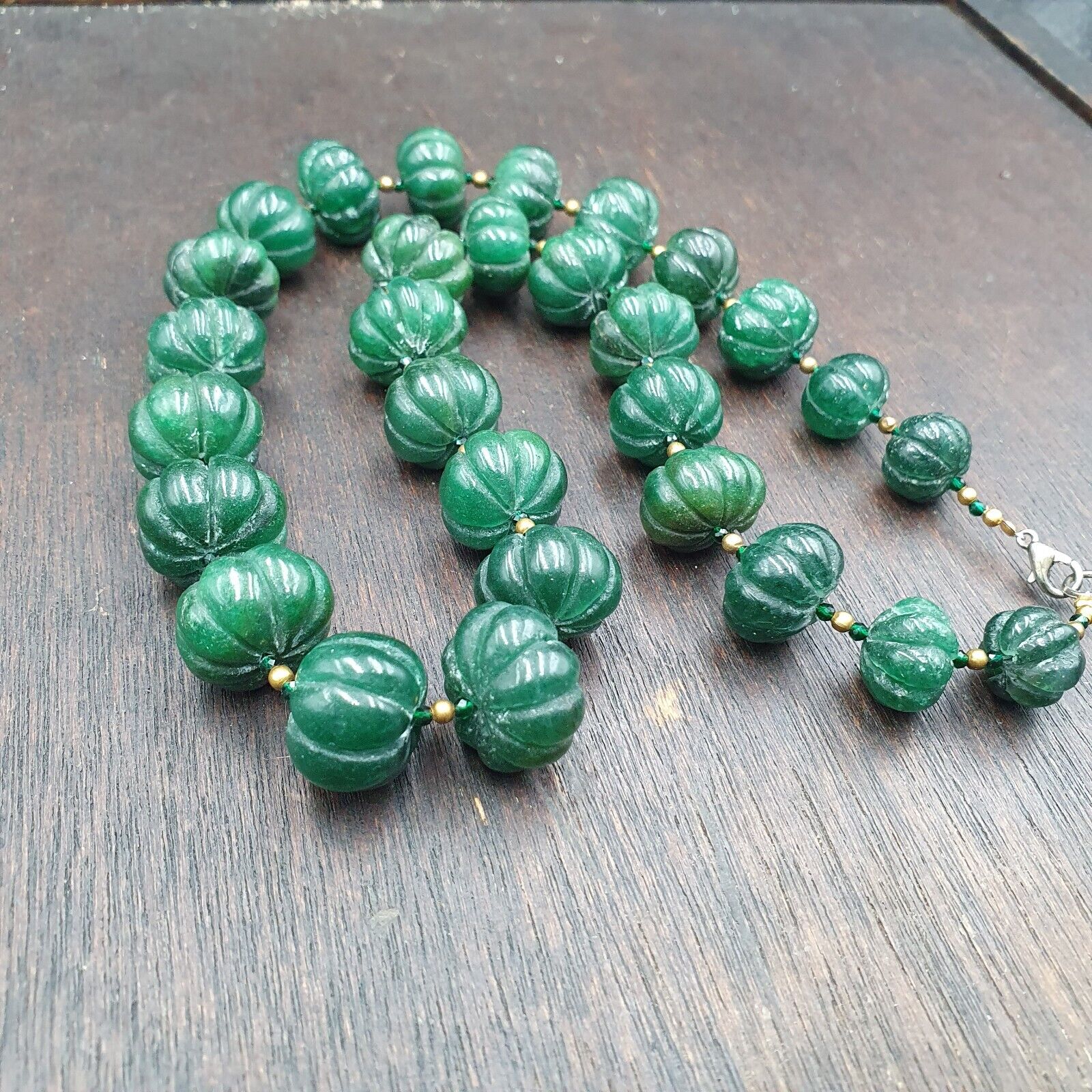 Vintage Chinese Tibetan Jade Carving jade Melon Shape Beads Necklaces