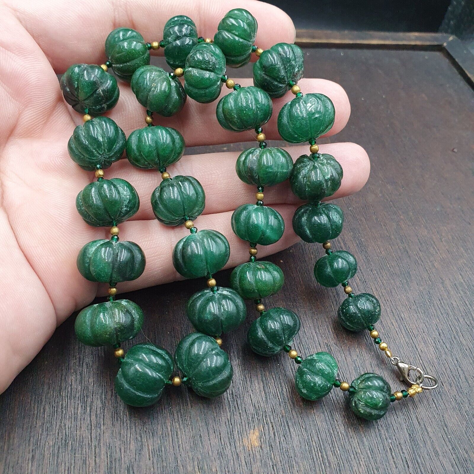 Vintage Chinese Tibetan Jade Carving jade Melon Shape Beads Necklaces