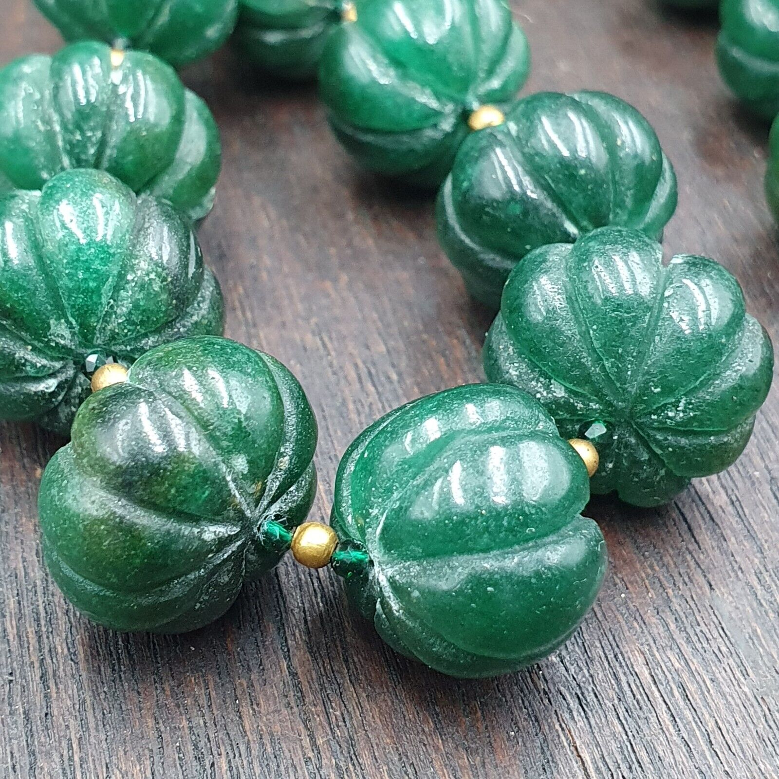 Vintage Chinese Tibetan Jade Carving jade Melon Shape Beads Necklaces