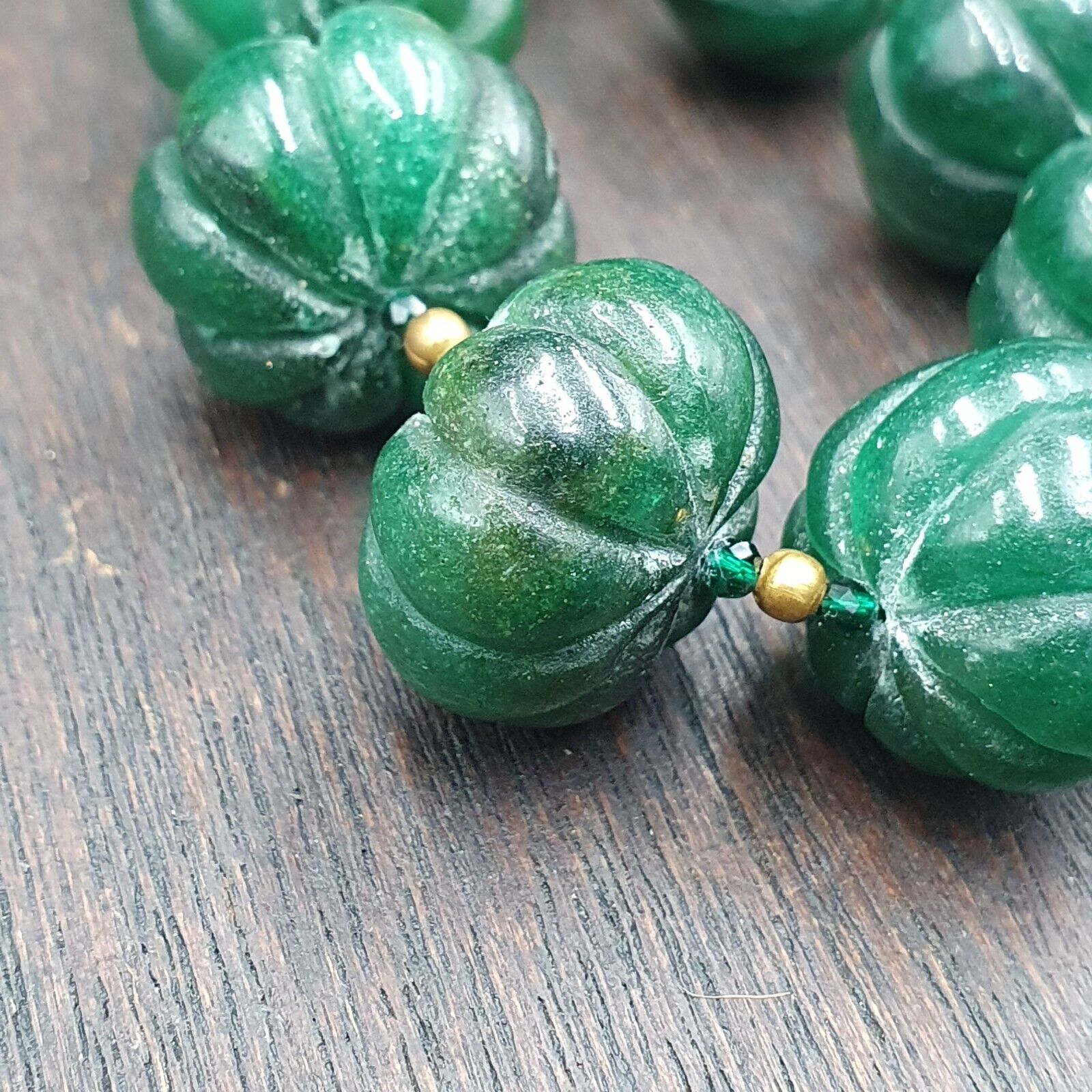 Vintage Chinese Tibetan Jade Carving jade Melon Shape Beads Necklaces