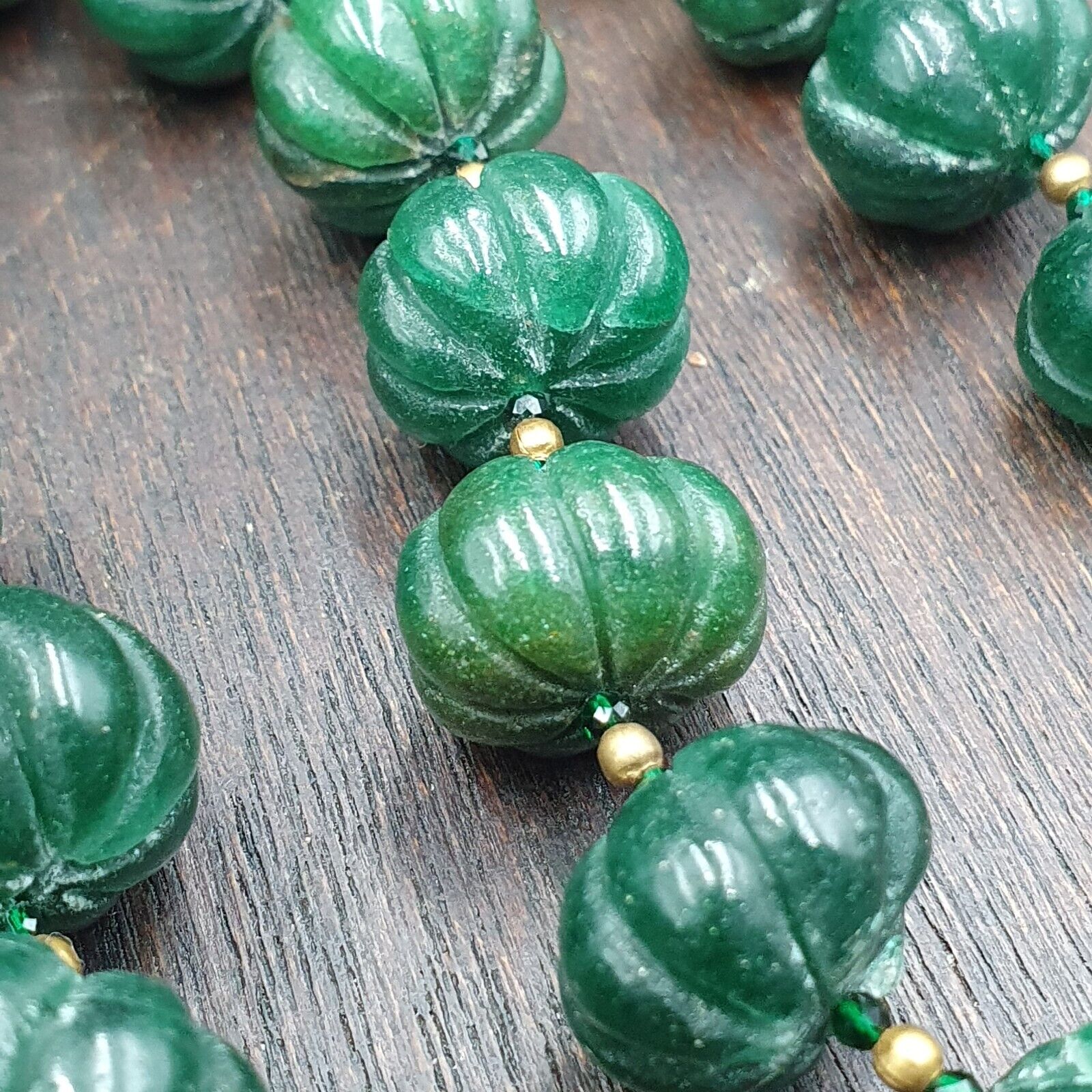 Vintage Chinese Tibetan Jade Carving jade Melon Shape Beads Necklaces