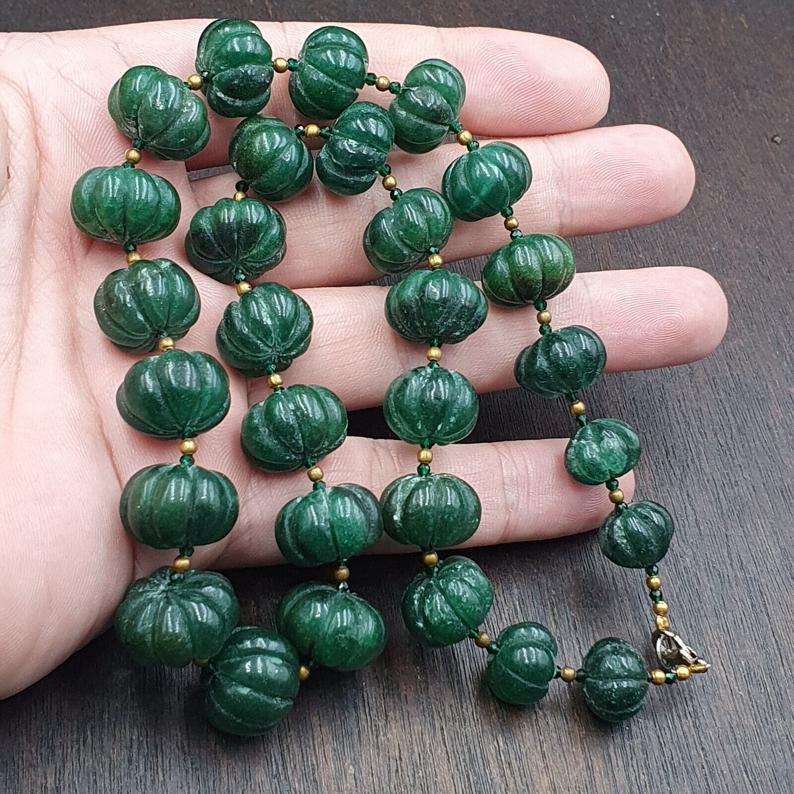 Vintage Chinese Tibetan Jade Carving jade Melon Shape Beads Necklaces