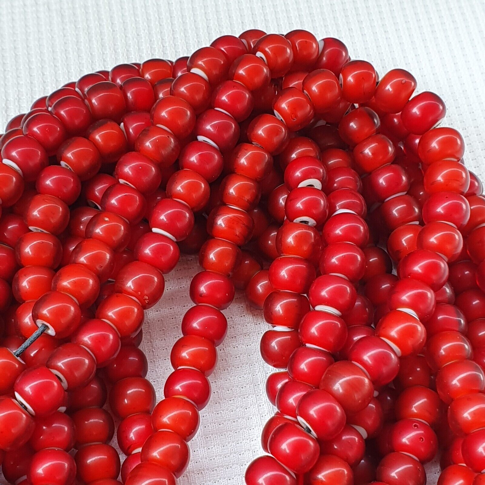 9mm Venetian White Heart Trade Beads Necklace 28" long