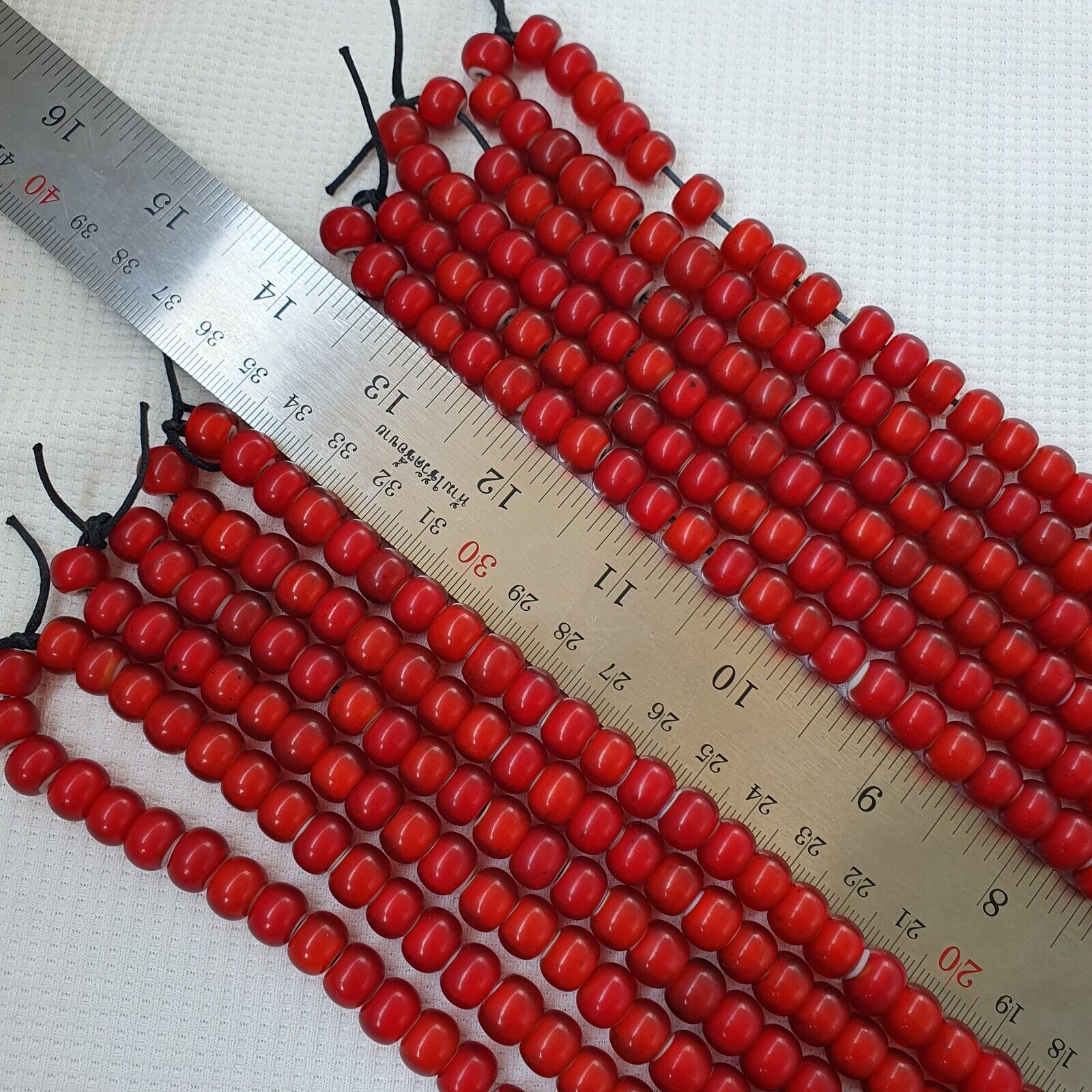 9mm Venetian White Heart Trade Beads Necklace 28" long