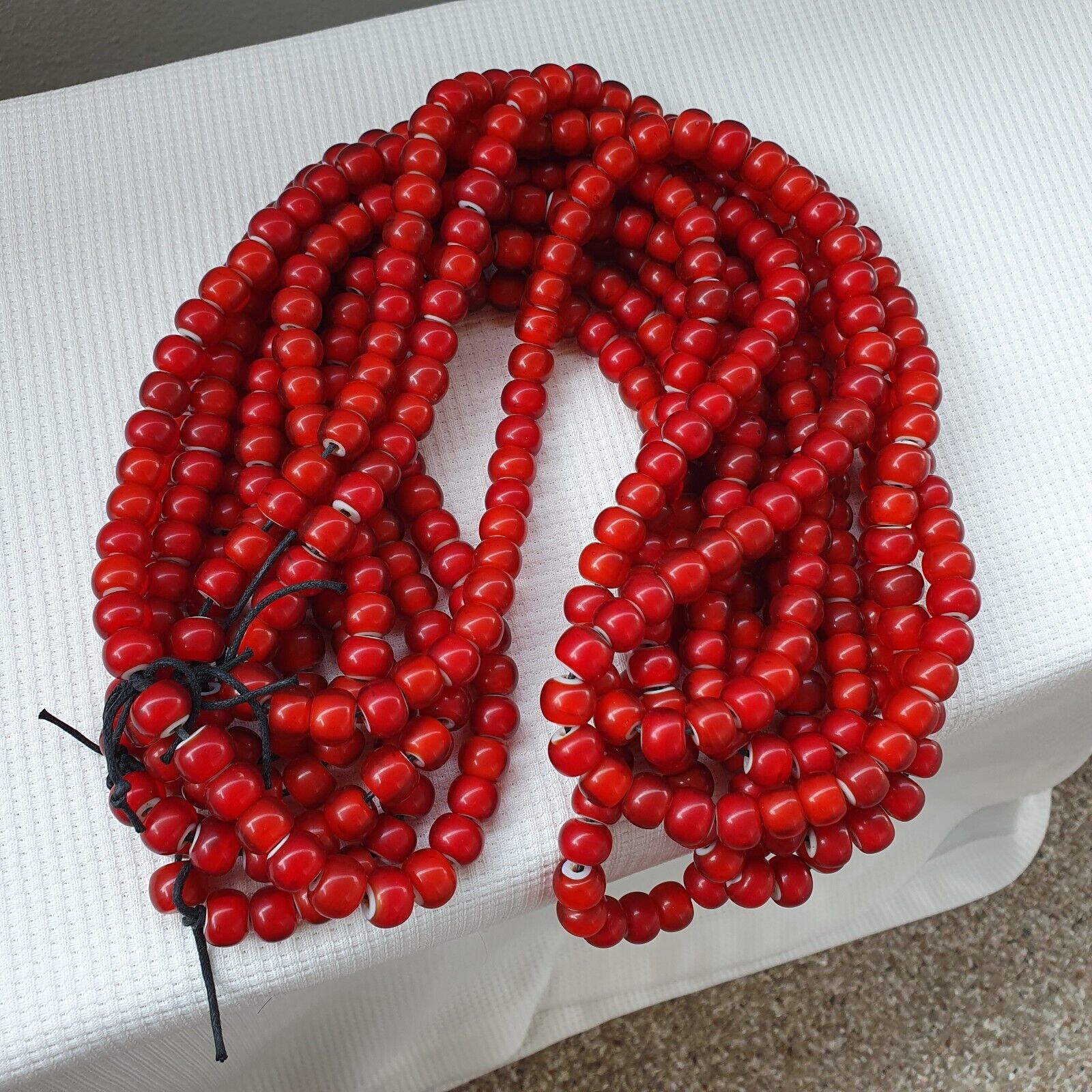 9mm Venetian White Heart Trade Beads Necklace 28" long