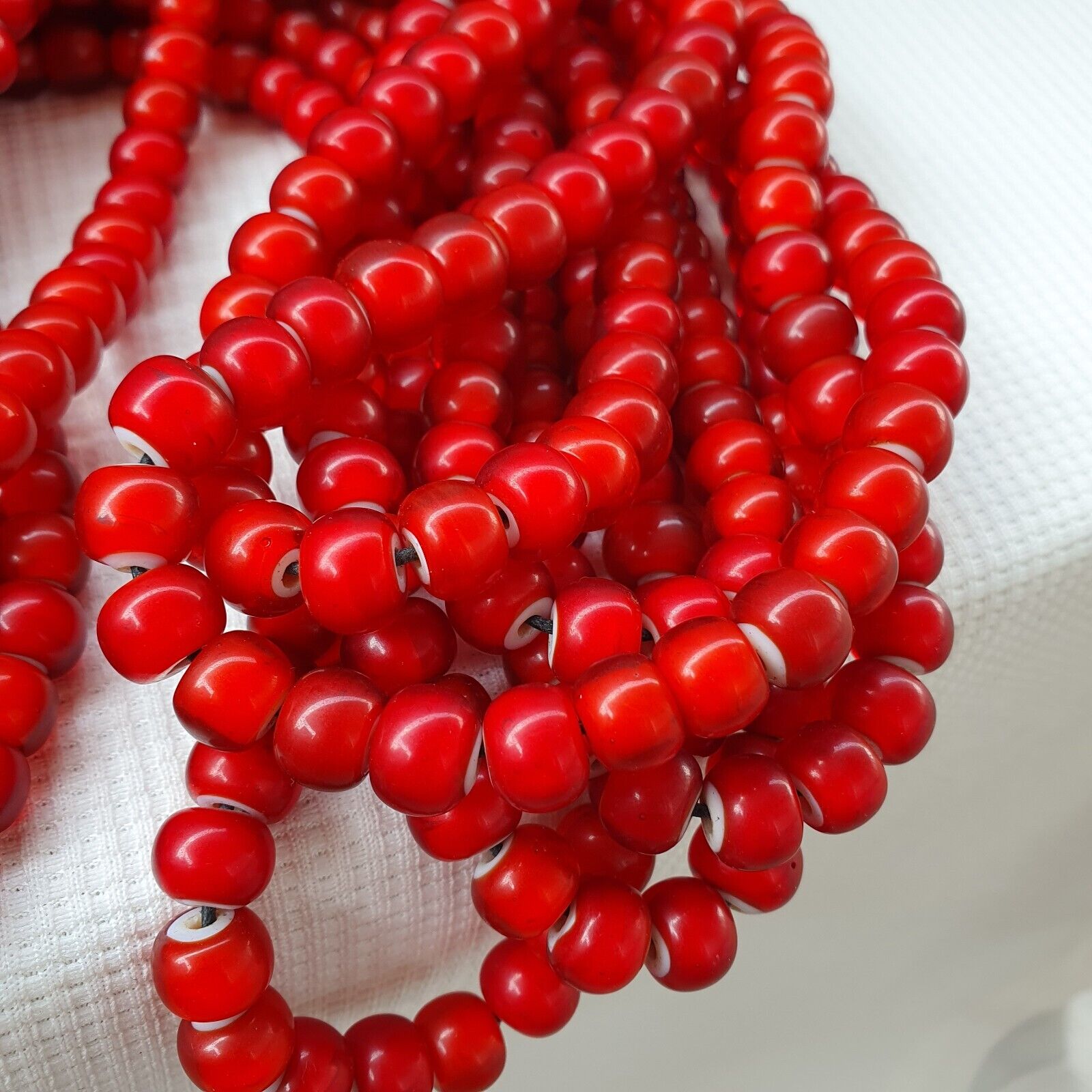 9mm Venetian White Heart Trade Beads Necklace 28" long