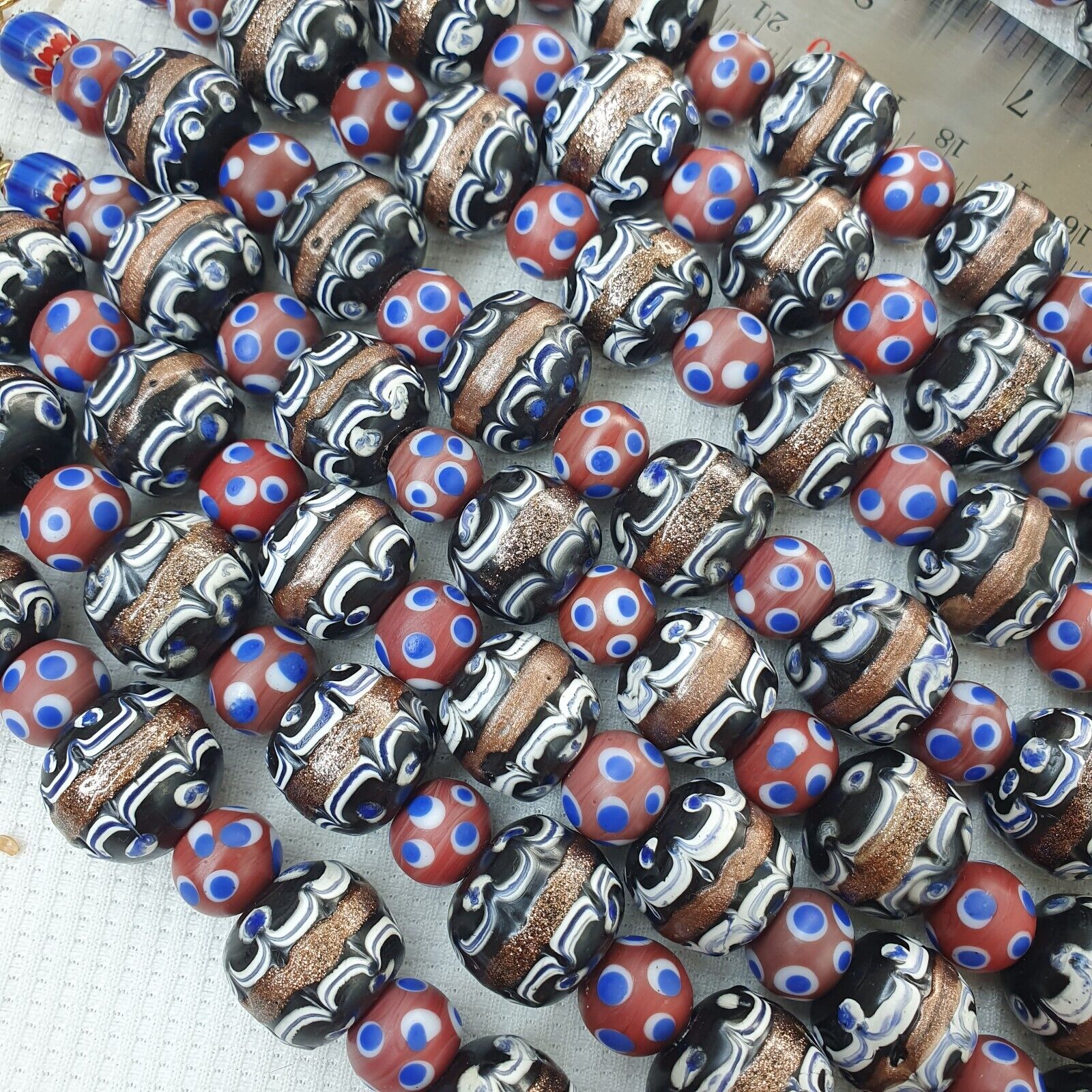 vintage Venetian Style Skunk Wedding cake Millefiori Fancy glass beads 18-10mm