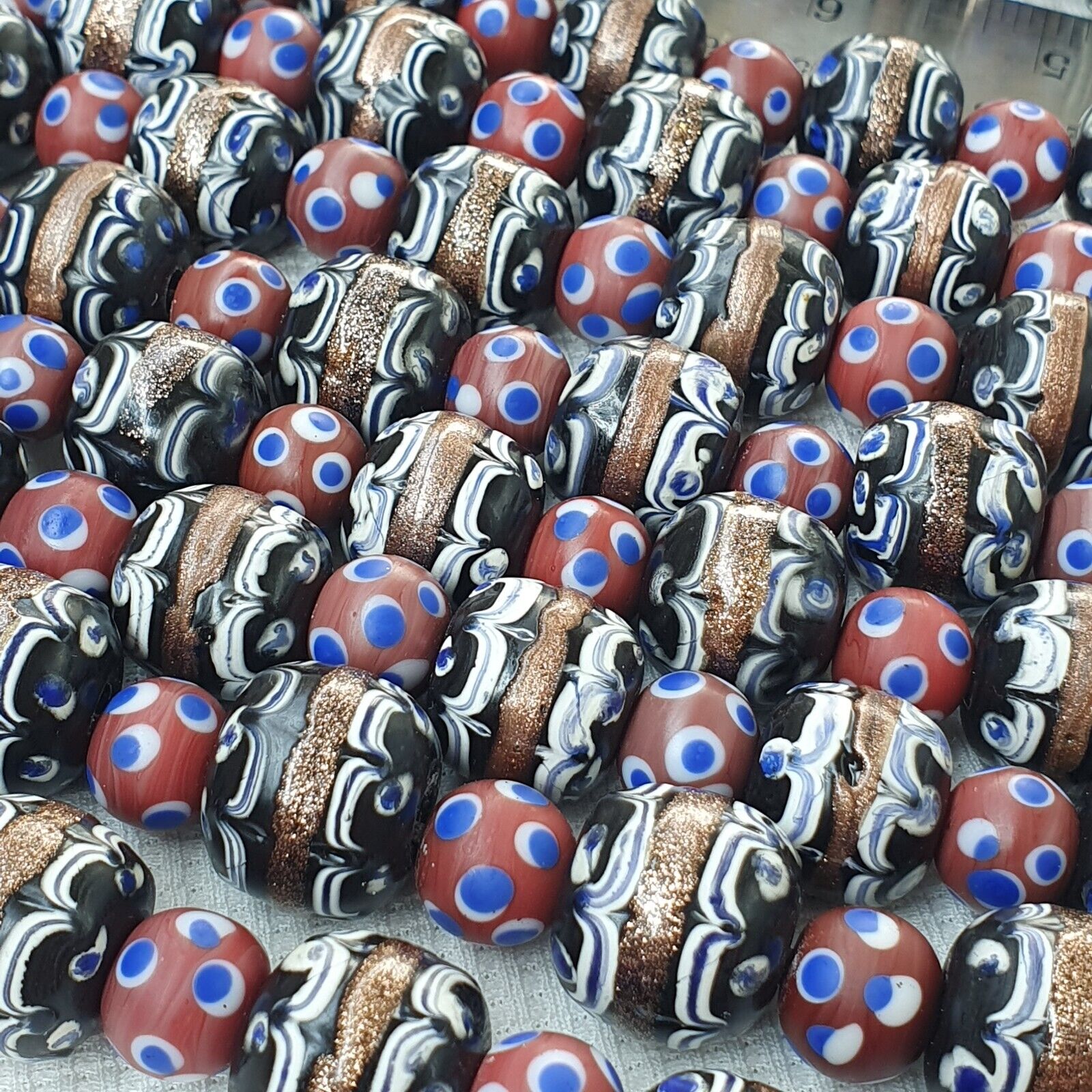 vintage Venetian Style Skunk Wedding cake Millefiori Fancy glass beads 18-10mm