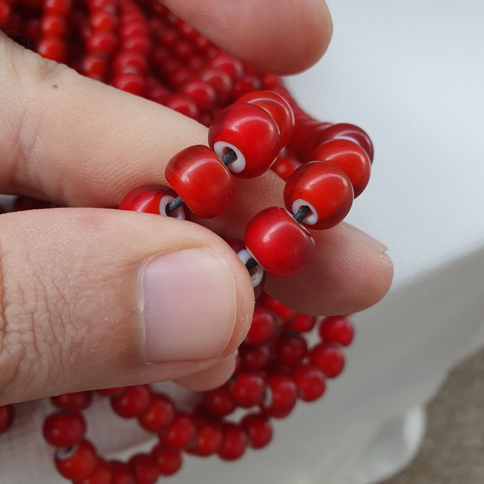 9mm Venetian White Heart Trade Beads Necklace 28" long