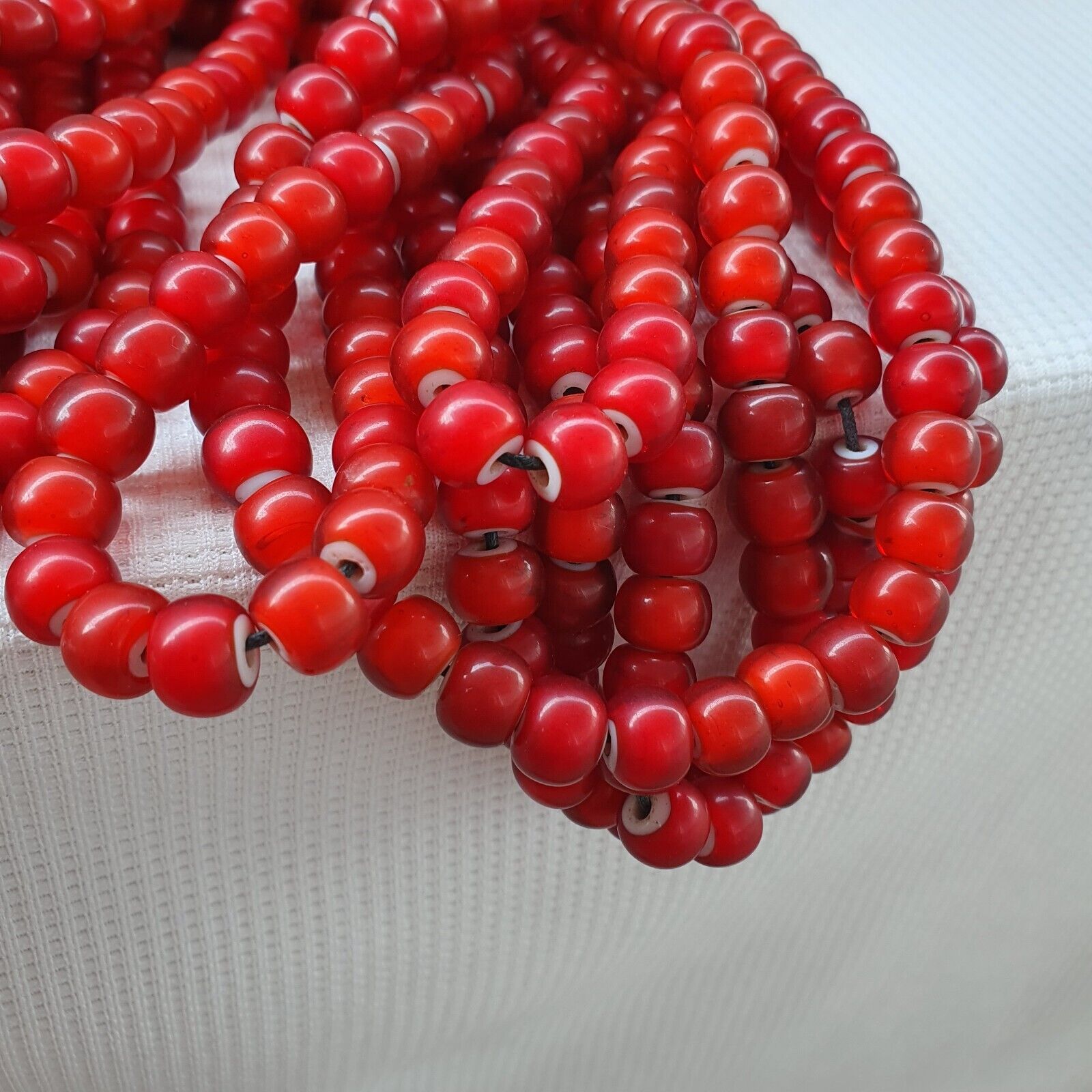 9mm Venetian White Heart Trade Beads Necklace 28" long