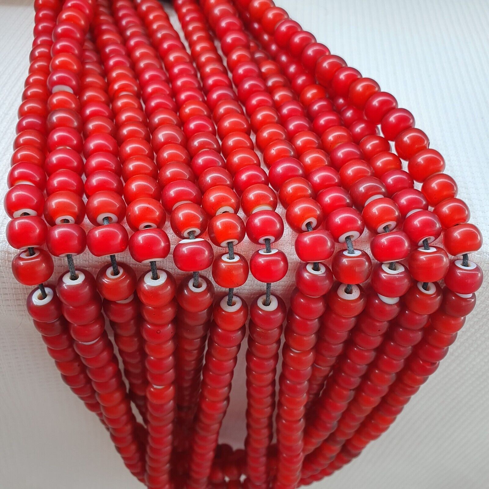 9mm Venetian White Heart Trade Beads Necklace 28" long