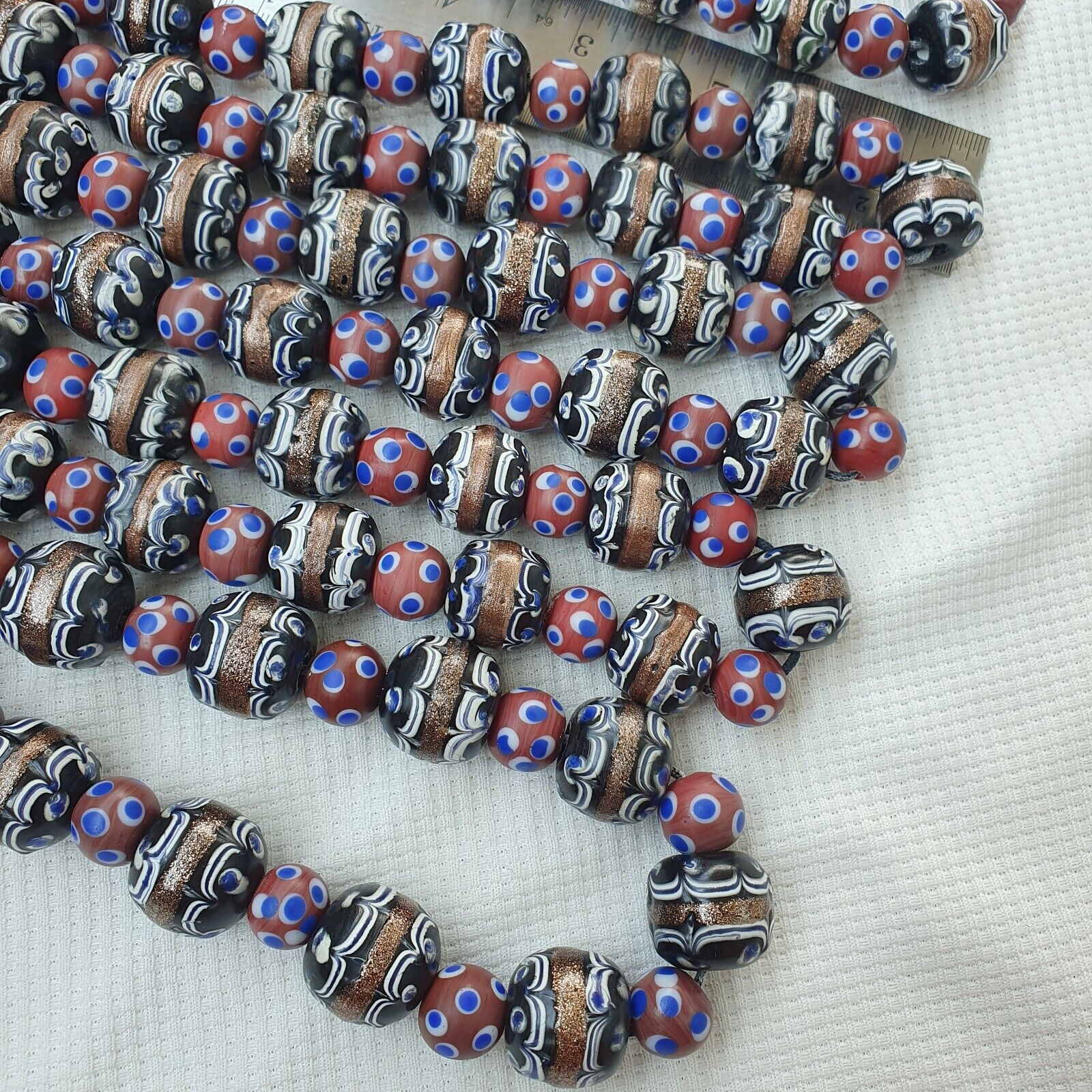 vintage Venetian Style Skunk Wedding cake Millefiori Fancy glass beads 18-10mm