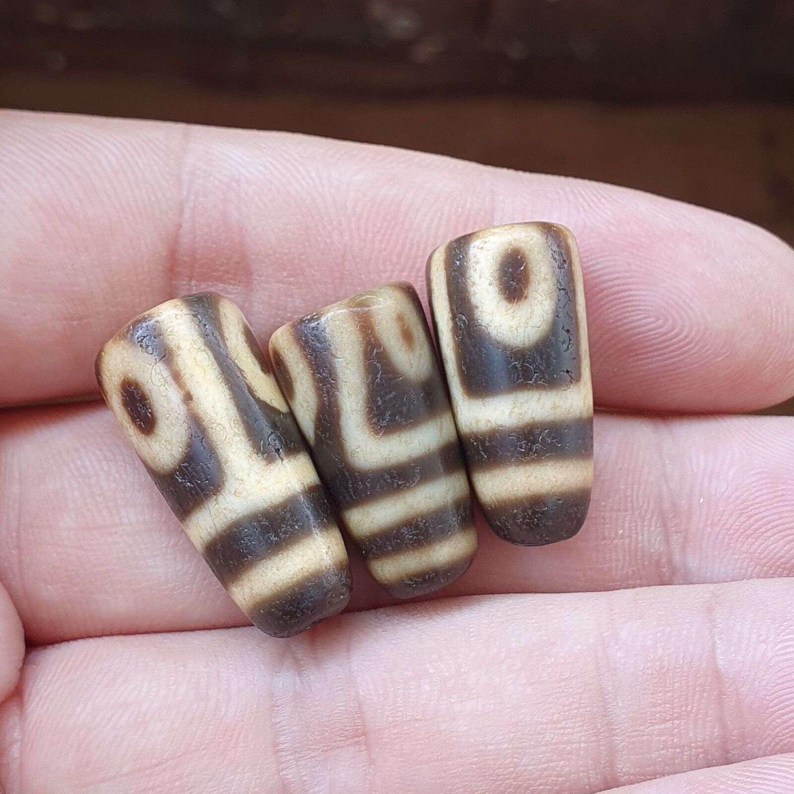 Lot 3 PCS Antique Himalayan Indo Tibetan Agate Dzi Bead Amulet #TBC-Lot3