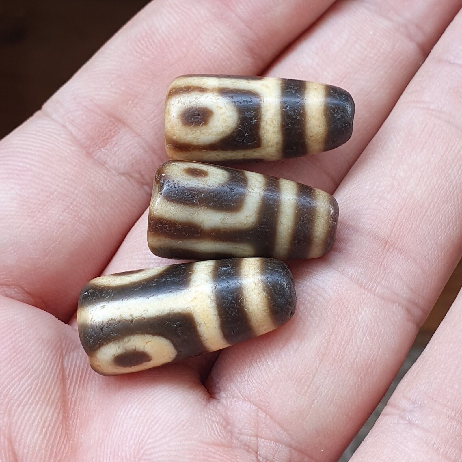 Lot 3 PCS Antique Himalayan Indo Tibetan Agate Dzi Bead Amulet #TBC-Lot3