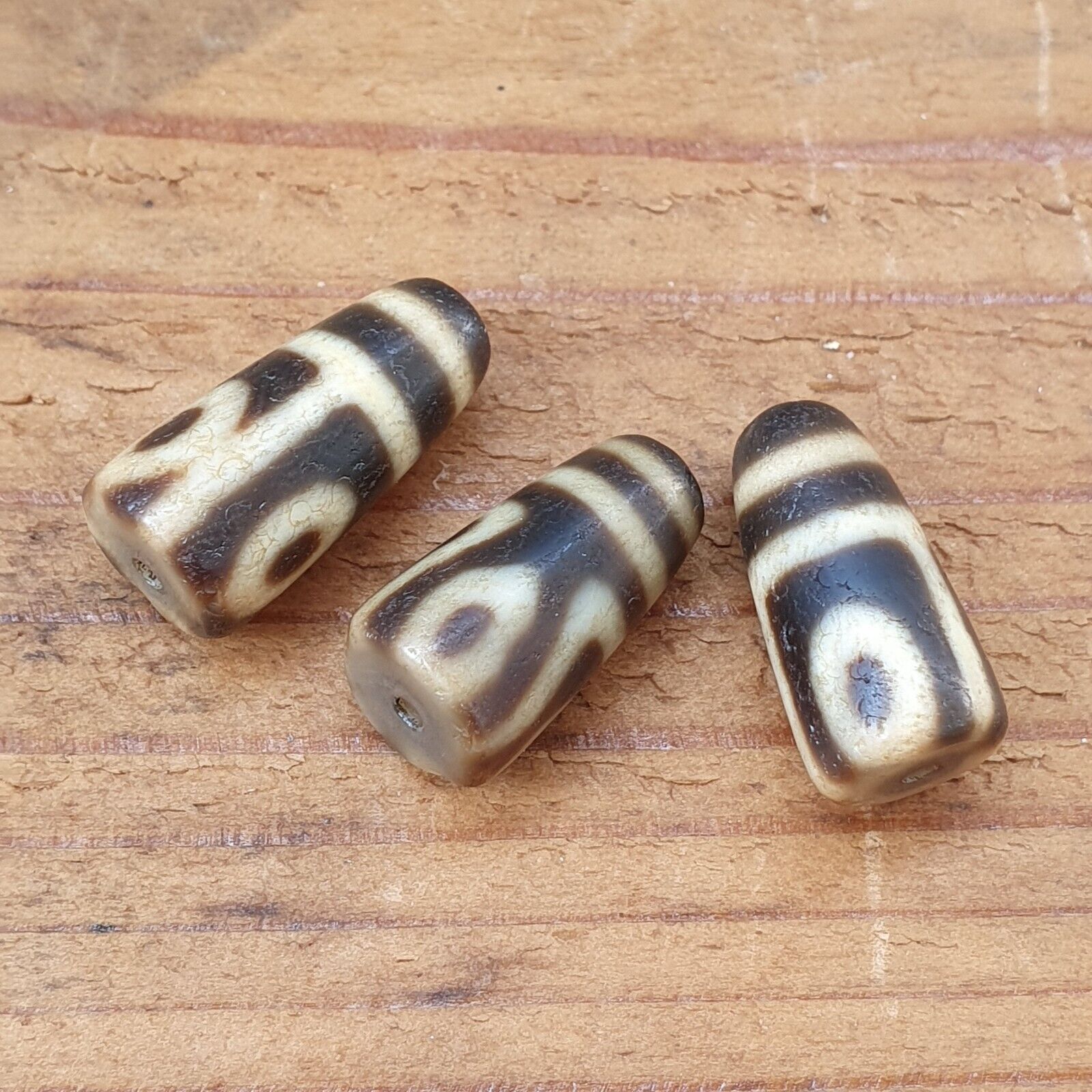 Lot 3 PCS Antique Himalayan Indo Tibetan Agate Dzi Bead Amulet #TBC-Lot3