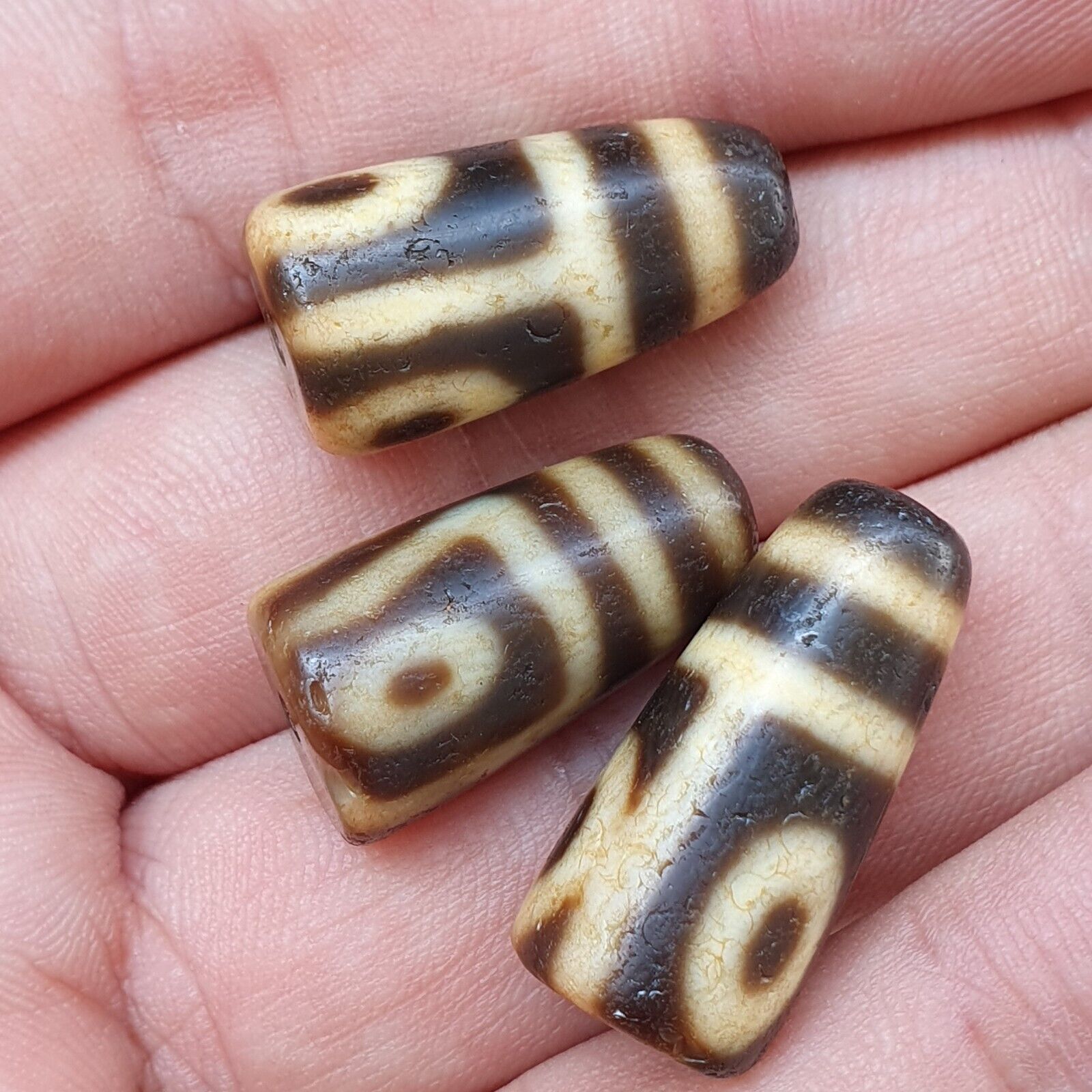 Lot 3 PCS Antique Himalayan Indo Tibetan Agate Dzi Bead Amulet #TBC-Lot3